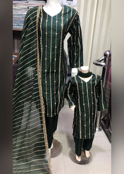BP1205 Green Mummy & Me Linen Suit - Memsaab Online