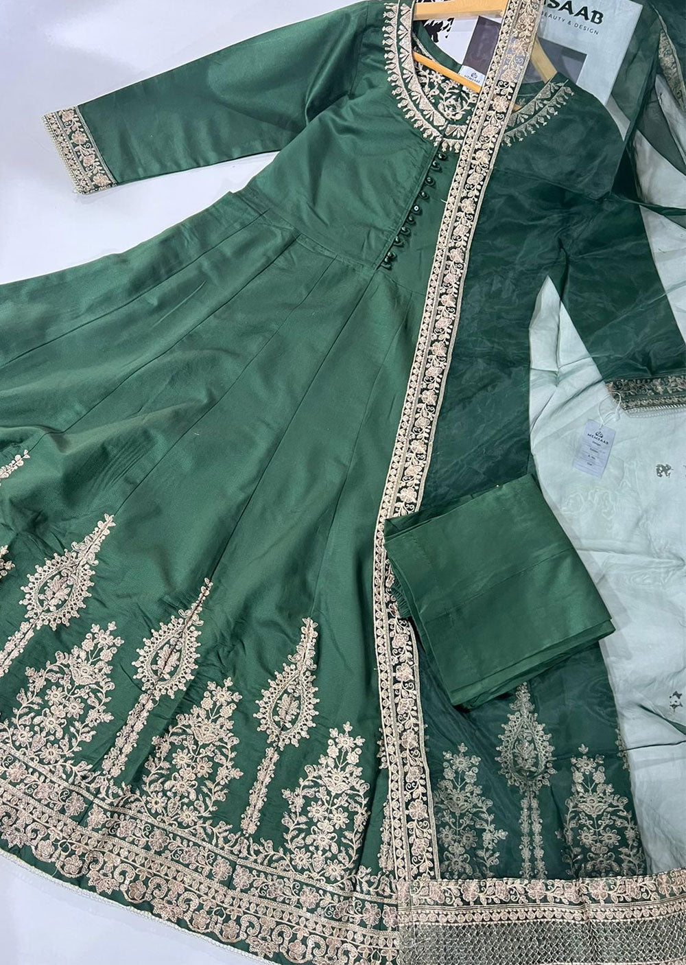 KLD318 / KLD1037 Iman - Green Readymade Khadi Net Suit - Memsaab Online