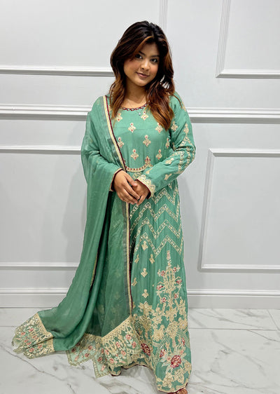 SJ030 Green Readymade Fancy Chiffon Suit - Memsaab Online