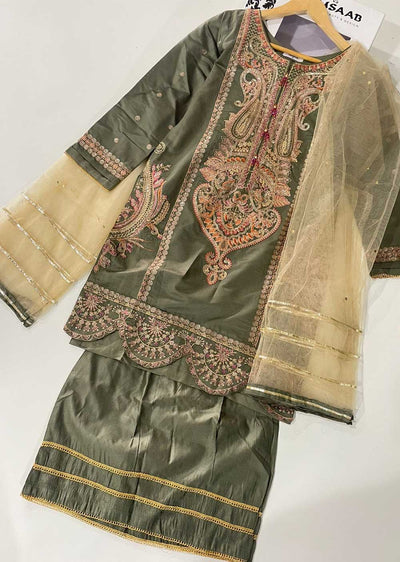 KLD315 Esaaf - OLive Readymade Khadi Net Suit - Memsaab Online