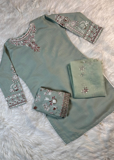 HK279 - KASHF - Green Linen Oufit - Mummy n Me - Memsaab Online