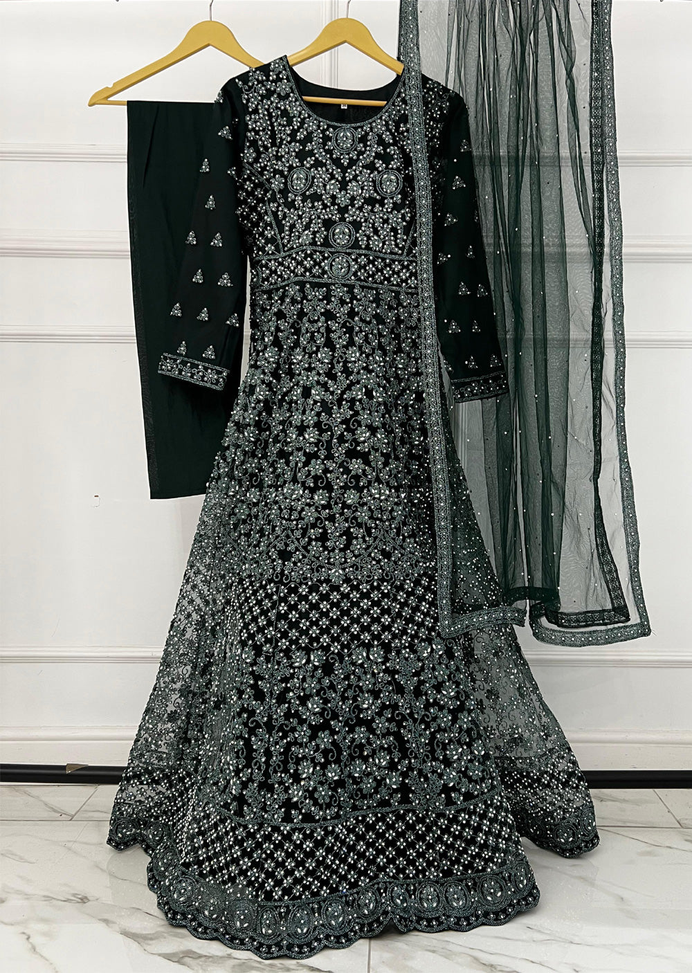 RH2112 Riya - Green Fancy Net Maxi Dress - Memsaab Online