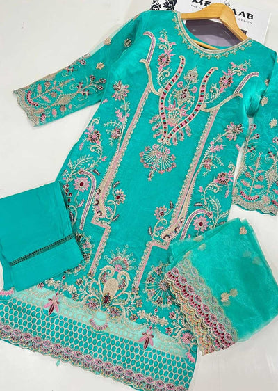 RGZ1002 Mint Organza Readymade Suit - Memsaab Online