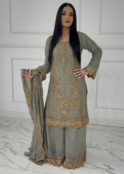 UJK-02 - Green - Readymade - Florine Chiffon Suit 2025 - Memsaab Online