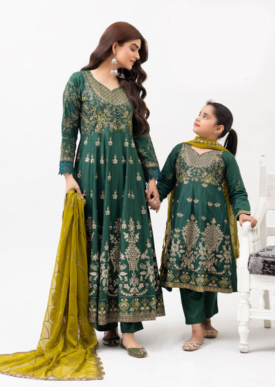 RGZ4019 Readymade Green Linen Dress Mummy and Me - Memsaab Online