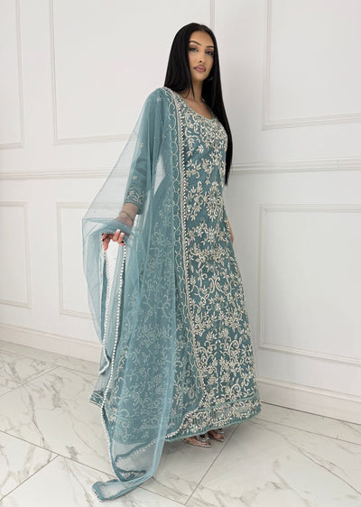 RH2106 Simran - Grey Fancy Long Gown - Memsaab Online