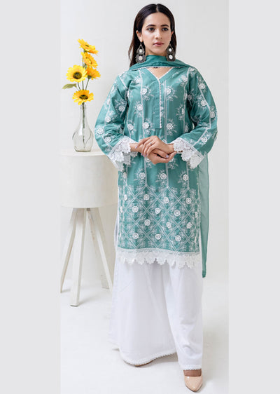 RGZ4015 Daisy - Green Readymade Cotton Suit - Memsaab Online