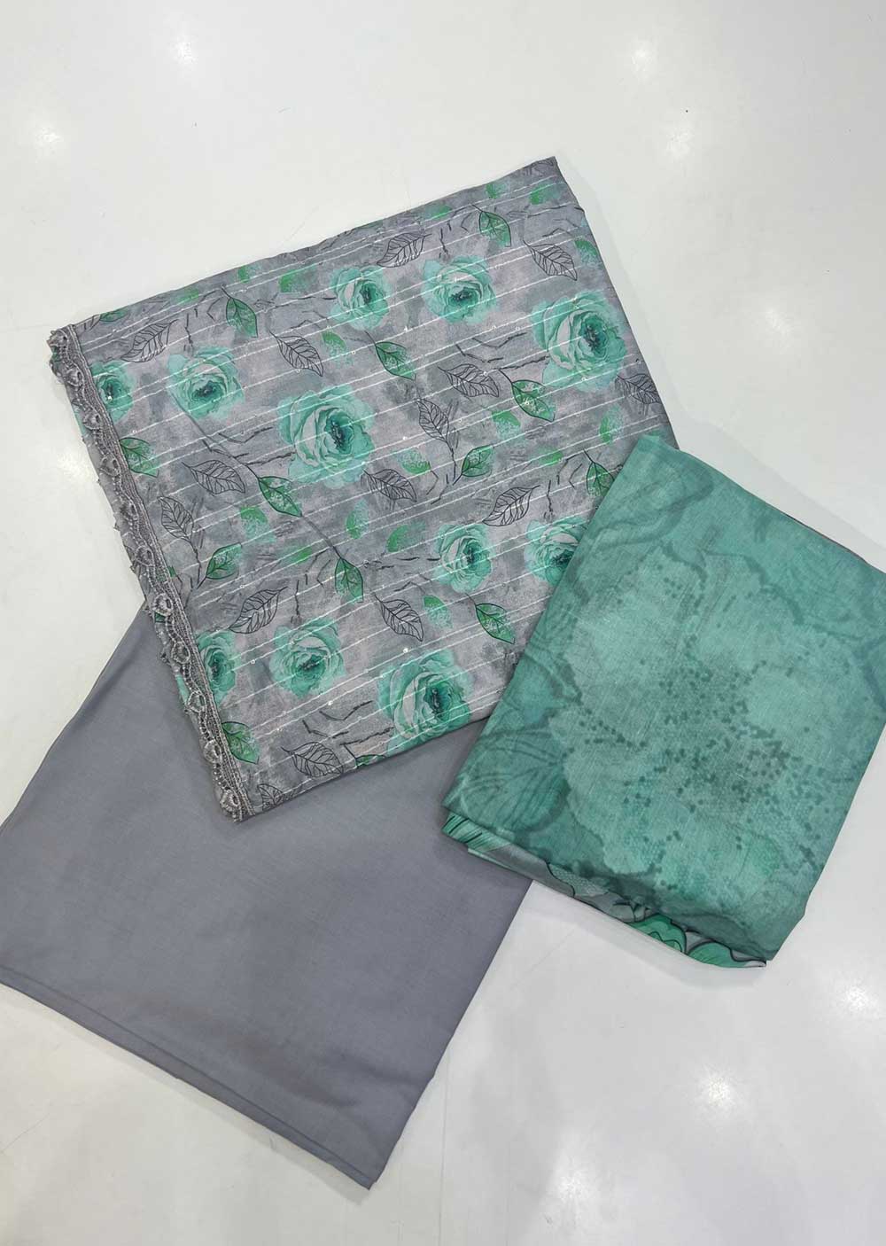 ATQ77715 - Unstitched Green Cotton Suit - Memsaab Online