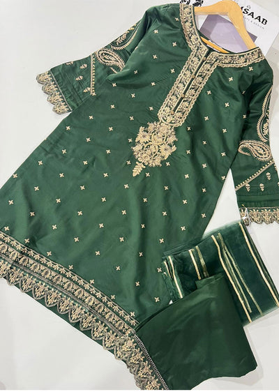 KLD317 Hoor - Green Readymade Khadi Net Suit - Memsaab Online