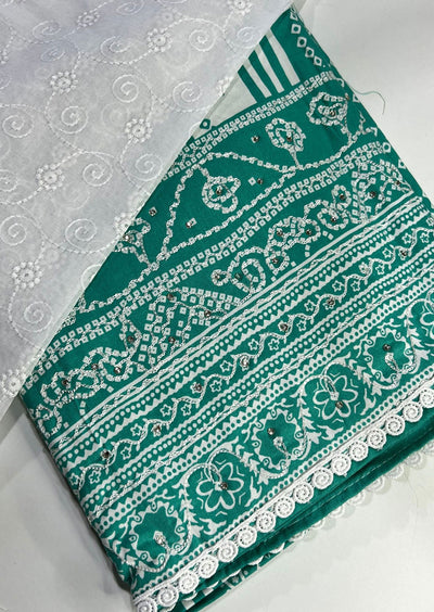 D387 Rama Green Unstitched Cotton Suit - Memsaab Online