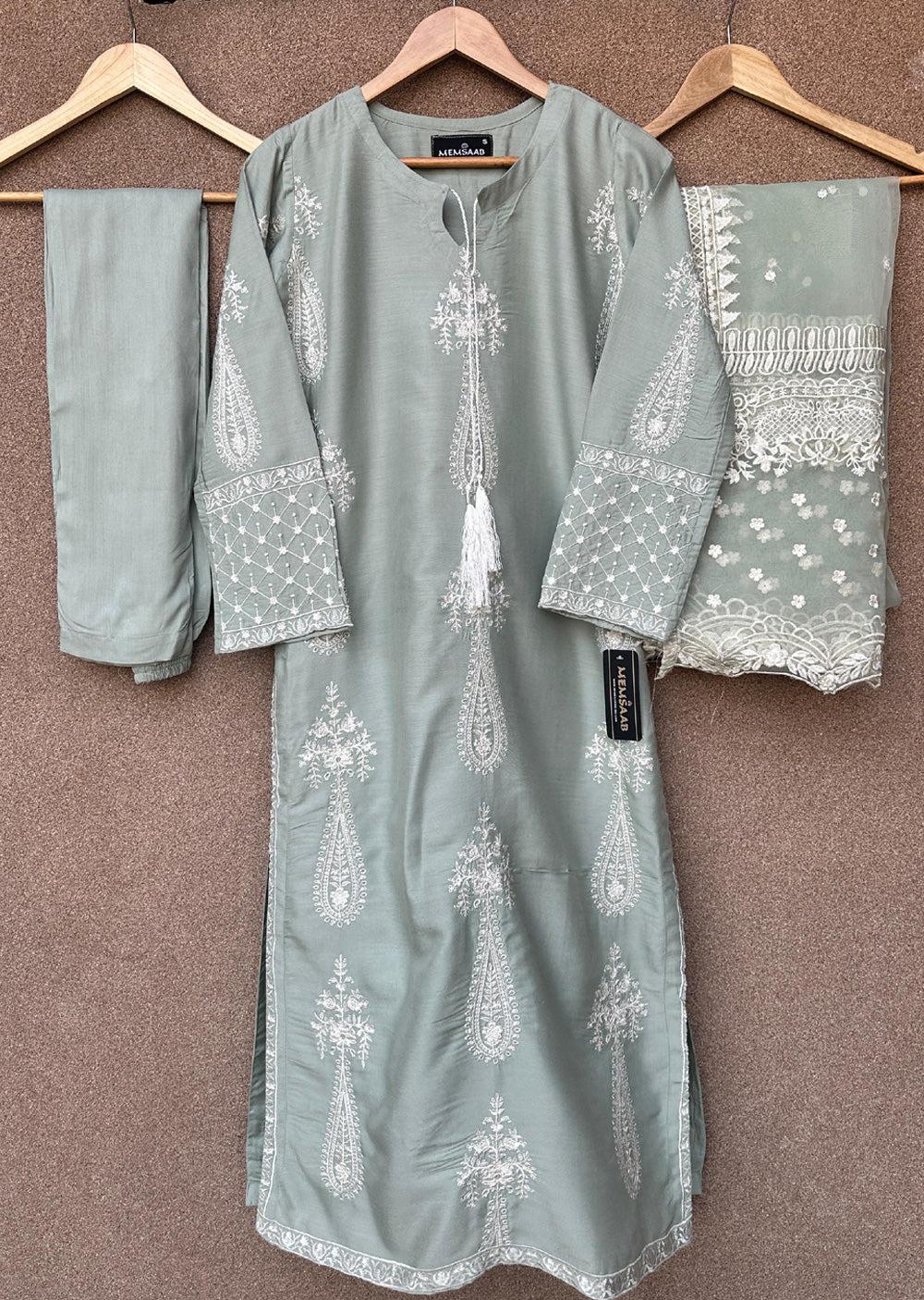 HK299 - Green - Readymade - Mother & Daughter Linen Outfit 2025 - Memsaab Online