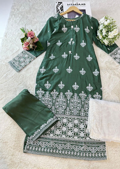 RGZ4017 Lilly - Green Readymade Linen Suit - Memsaab Online