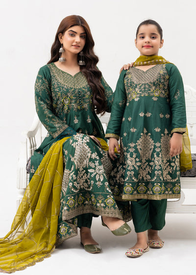 RGZ4019 Readymade Green Linen Dress Mummy and Me - Memsaab Online