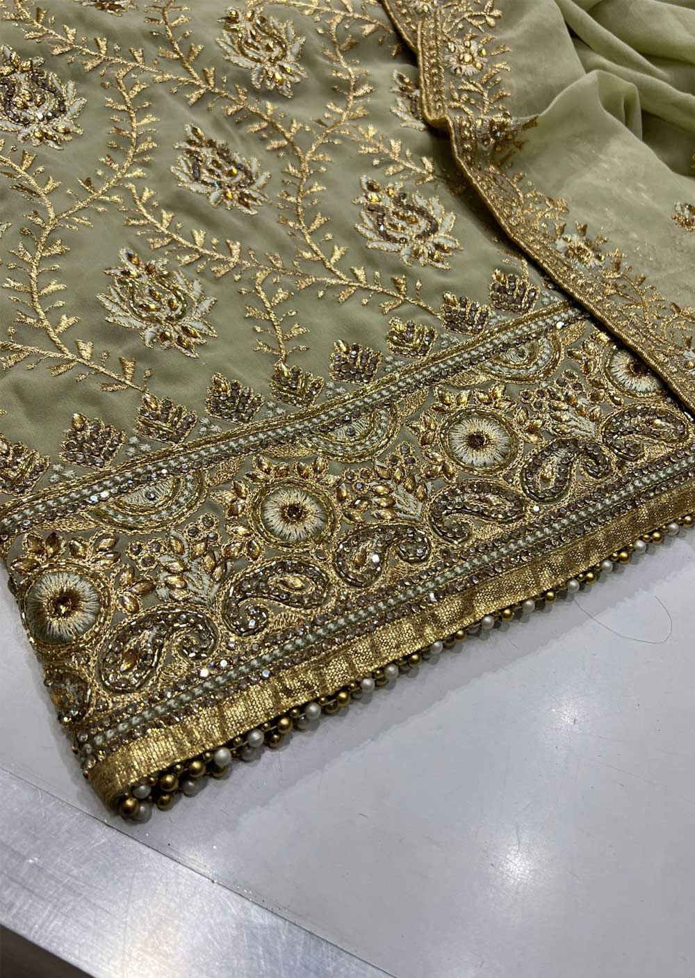 OPG554 Green Unstitched Fancy Georgette Suit - Memsaab Online