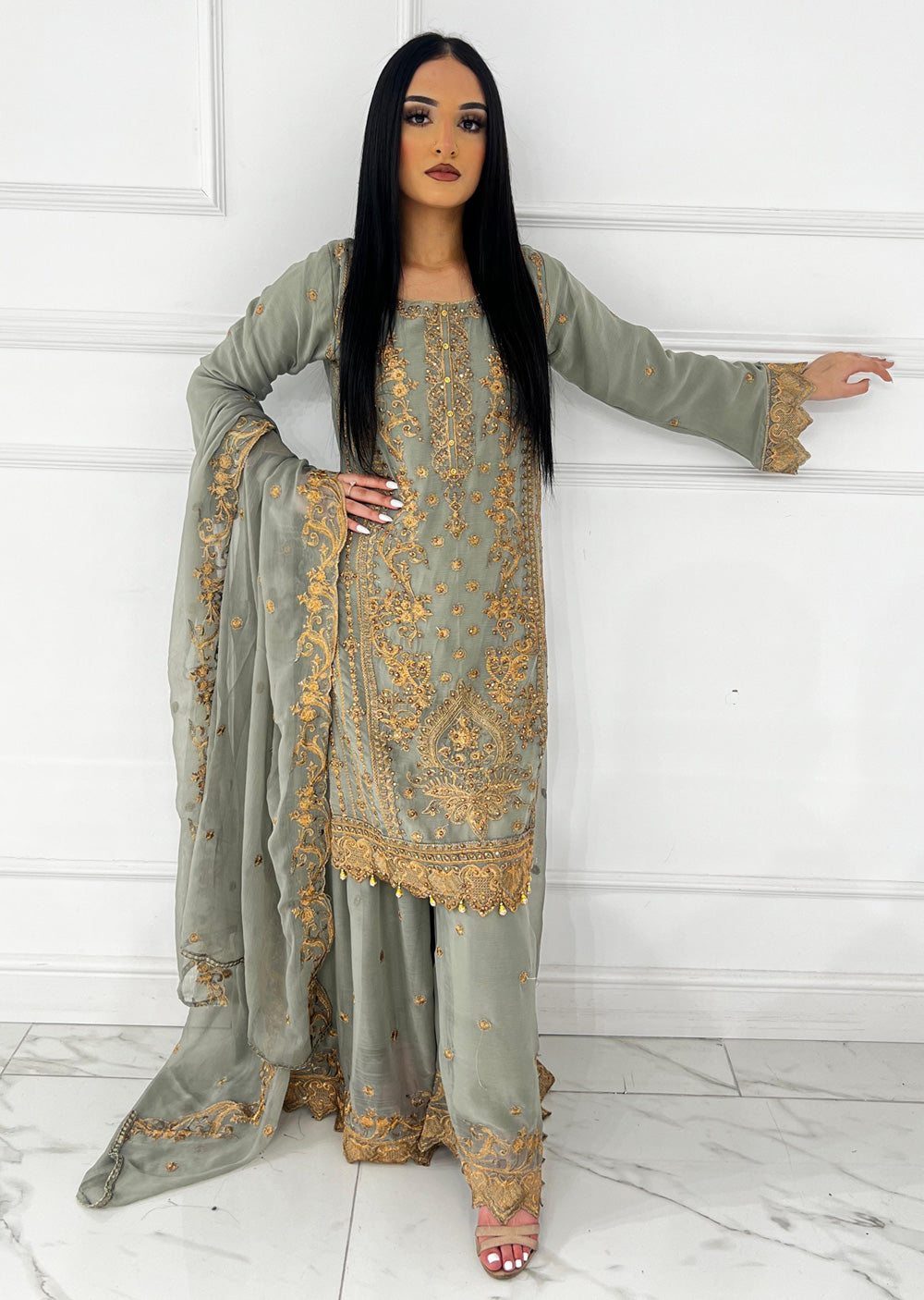 UJK-02 - Green - Readymade - Florine Chiffon Suit 2025 - Memsaab Online