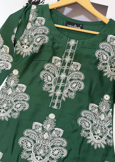 HK251 - Dark Green Readymade Linen Suit - Memsaab Online