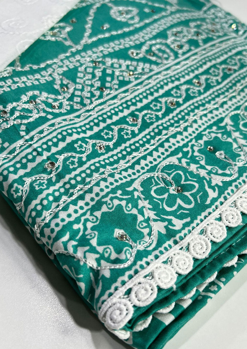 D387 Rama Green Unstitched Cotton Suit - Memsaab Online