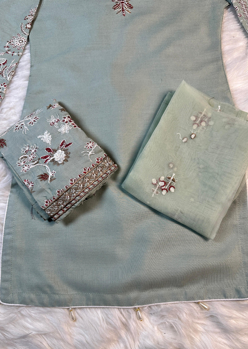 HK279 - KASHF - Green Linen Oufit - Mummy n Me - Memsaab Online