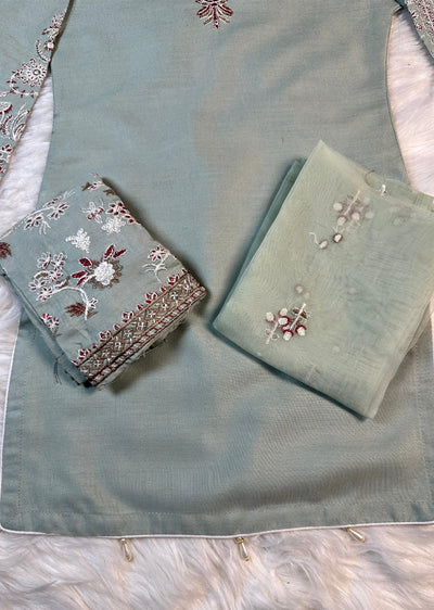 HK279 - KASHF - Green Linen Oufit - Mummy n Me - Memsaab Online