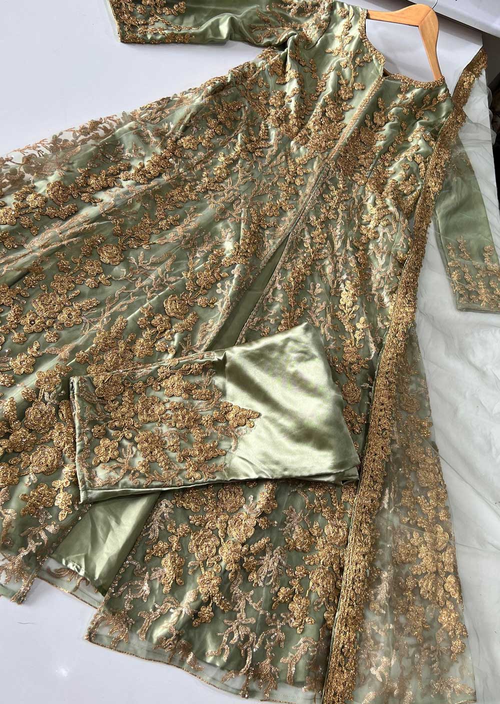 ASF4623R Jaan - Readymade Green Net Dress - Memsaab Online