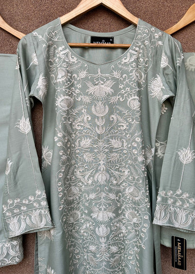 HK300 - Green - Readymade - Mother & Daughter Linen Outfit 2025 - Memsaab Online