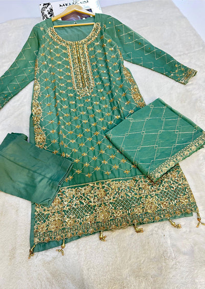 SLM609 Leeya - Readymade Green Chiffon Outfit - Memsaab Online