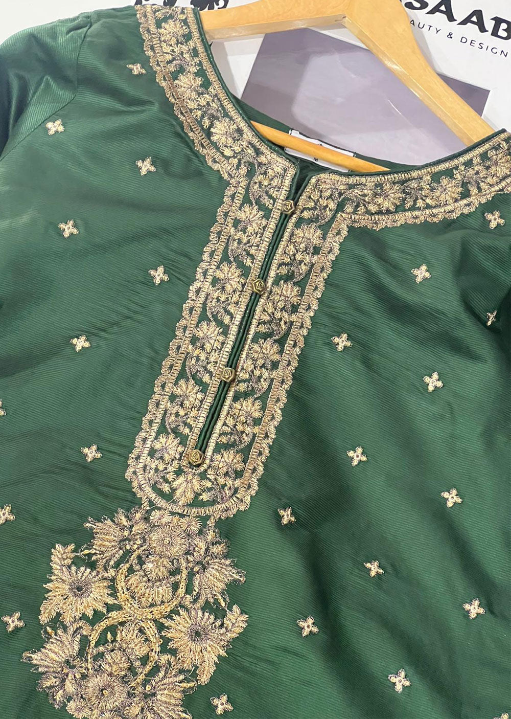 KLD317 Hoor - Green Readymade Khadi Net Suit - Memsaab Online