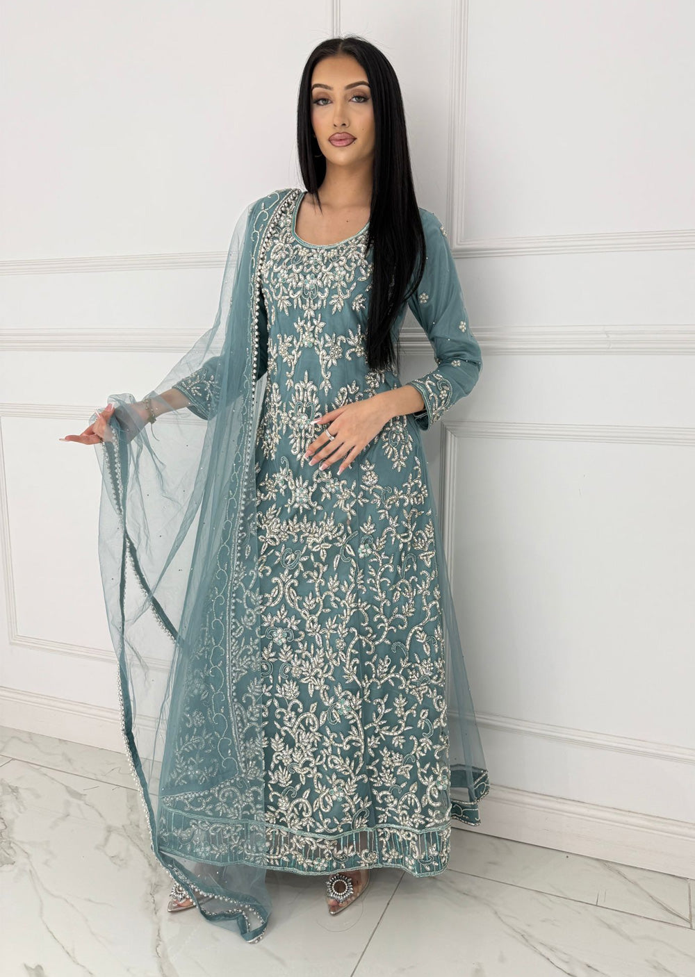 RH2106 Simran - Grey Fancy Long Gown - Memsaab Online