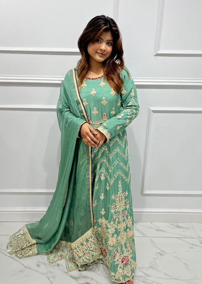 SJ030 Green Readymade Fancy Chiffon Suit - Memsaab Online