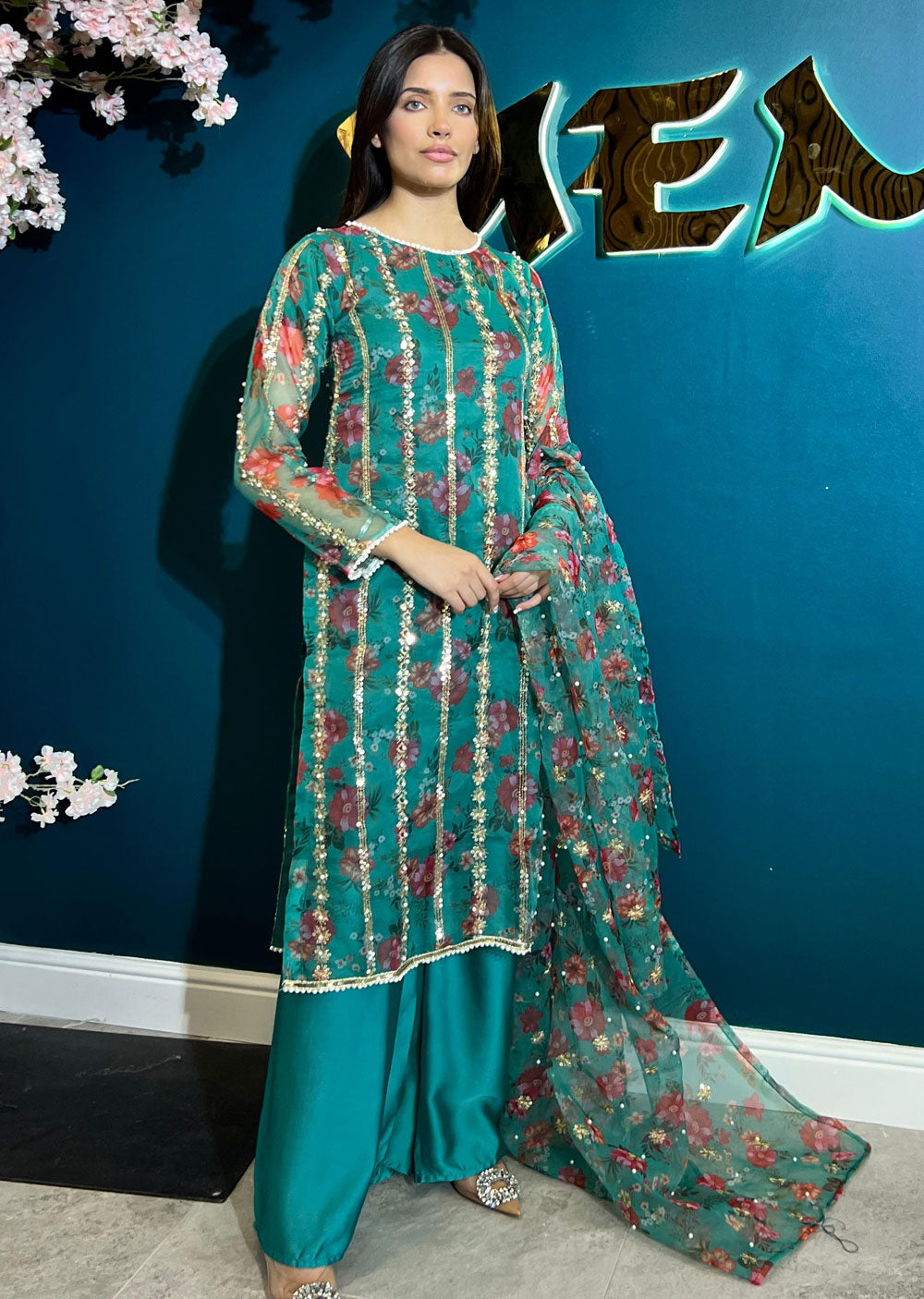 HK269 Zarifa - Readymade Organza Suit - Memsaab Online