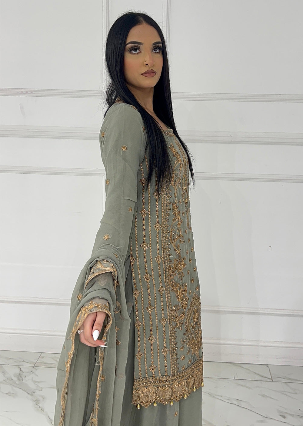 UJK-02 - Green - Readymade - Florine Chiffon Suit 2025 - Memsaab Online