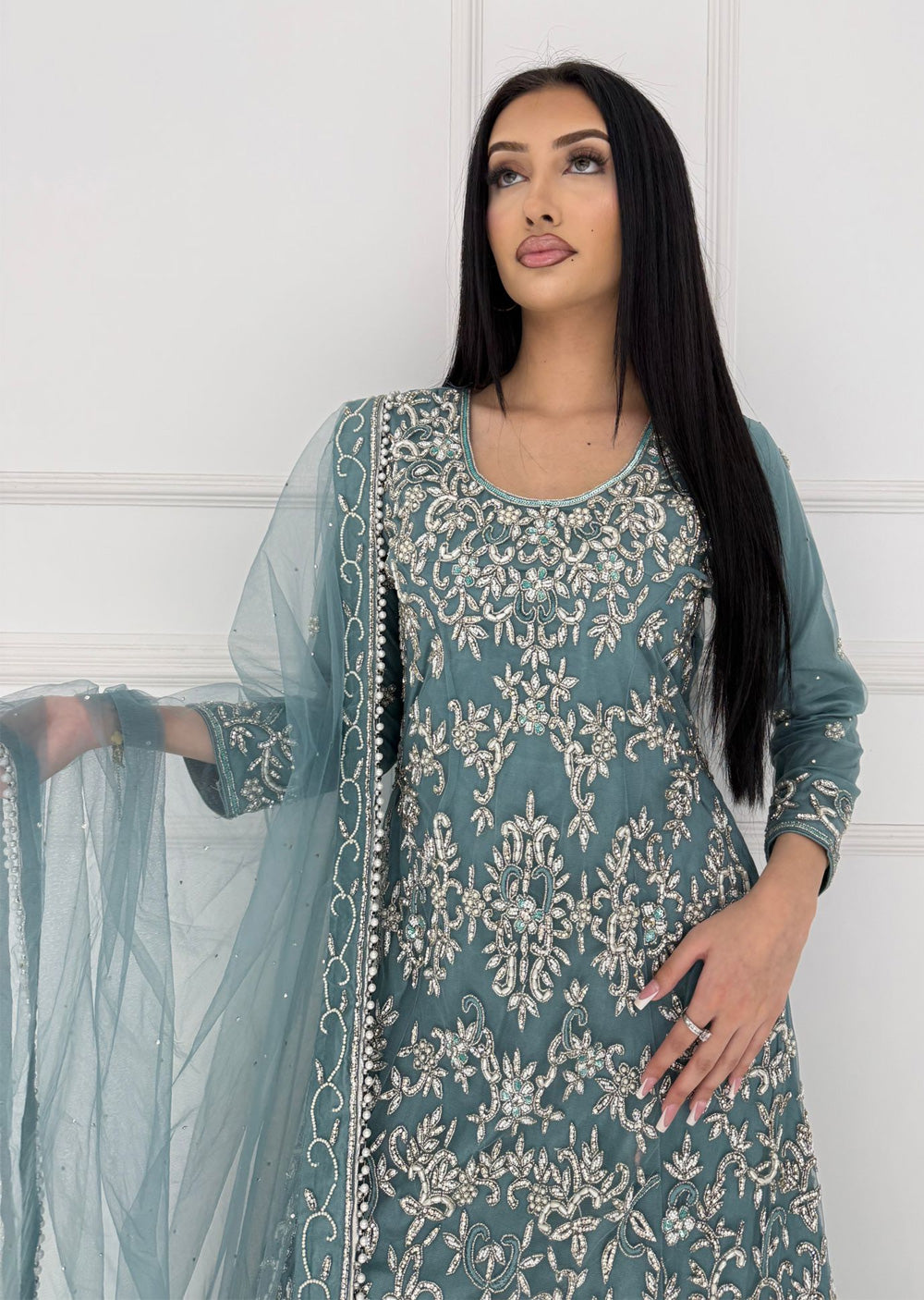 RH2106 Simran - Grey Fancy Long Gown - Memsaab Online