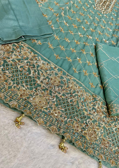 SLM609 Leeya - Readymade Green Chiffon Outfit - Memsaab Online