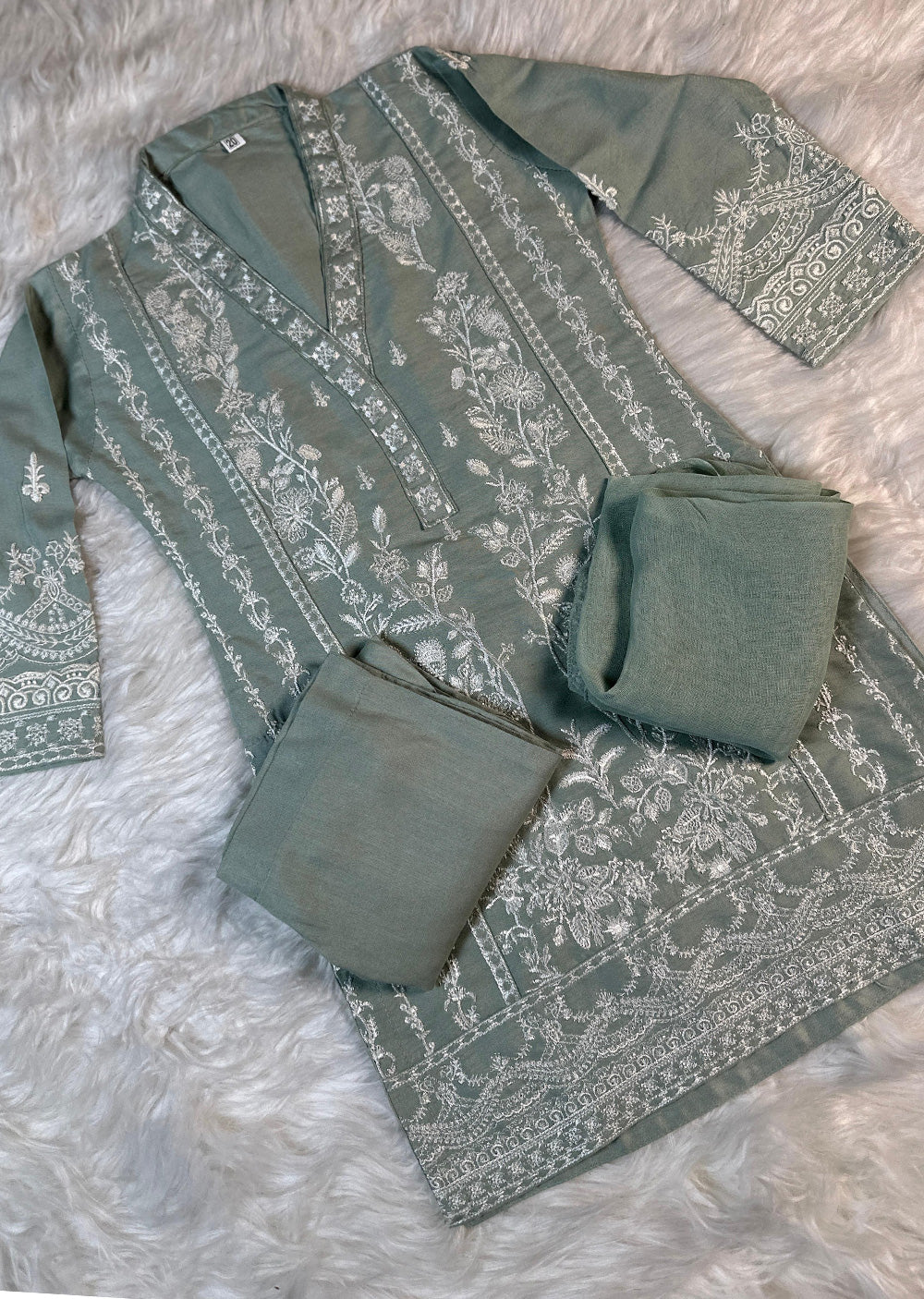 HK297 - Green - Readymade - Mother & Daughter Linen Outfit 2025 - Memsaab Online