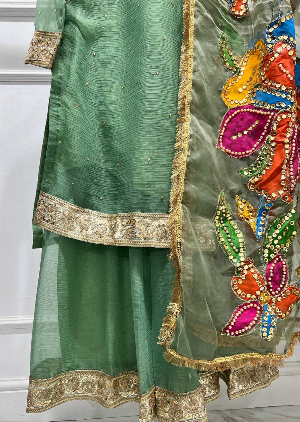 HK270 Hashish - Green Readymade Chiffon Suit - Memsaab Online