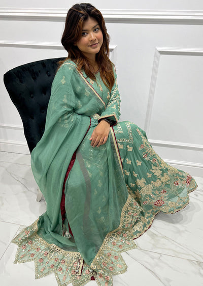 SJ030 Green Readymade Fancy Chiffon Suit - Memsaab Online