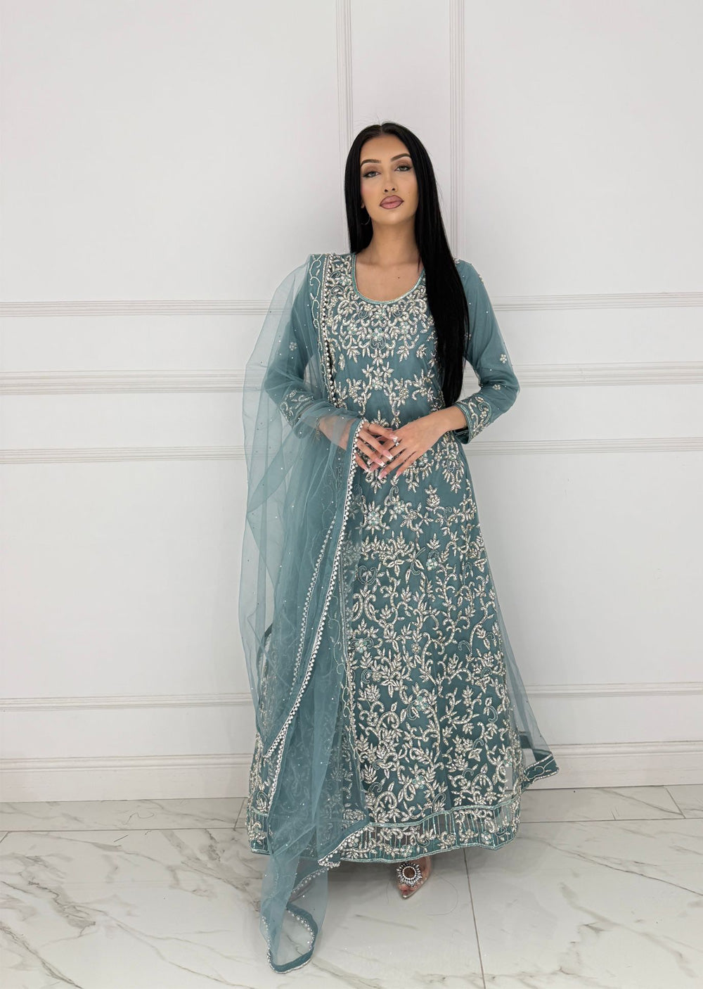 RH2106 Simran - Grey Fancy Long Gown - Memsaab Online