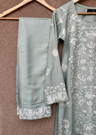 HK300 - Green - Readymade - Mother & Daughter Linen Outfit 2025 - Memsaab Online