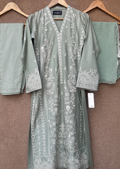 HK297 - Green - Readymade - Mother & Daughter Linen Outfit 2025 - Memsaab Online