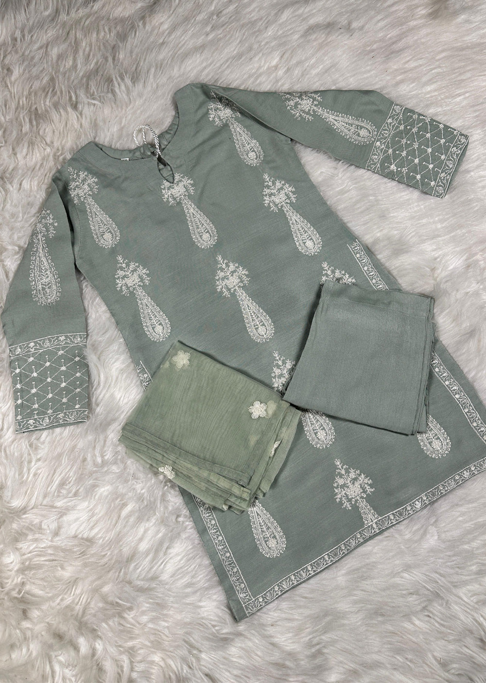 HK299 - Green - Readymade - Mother & Daughter Linen Outfit 2025 - Memsaab Online