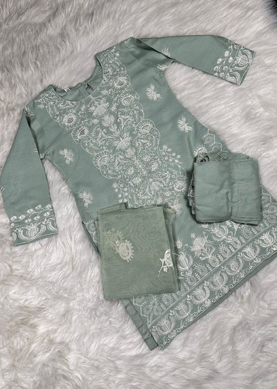 HK300 - Green - Readymade - Mother & Daughter Linen Outfit 2025 - Memsaab Online