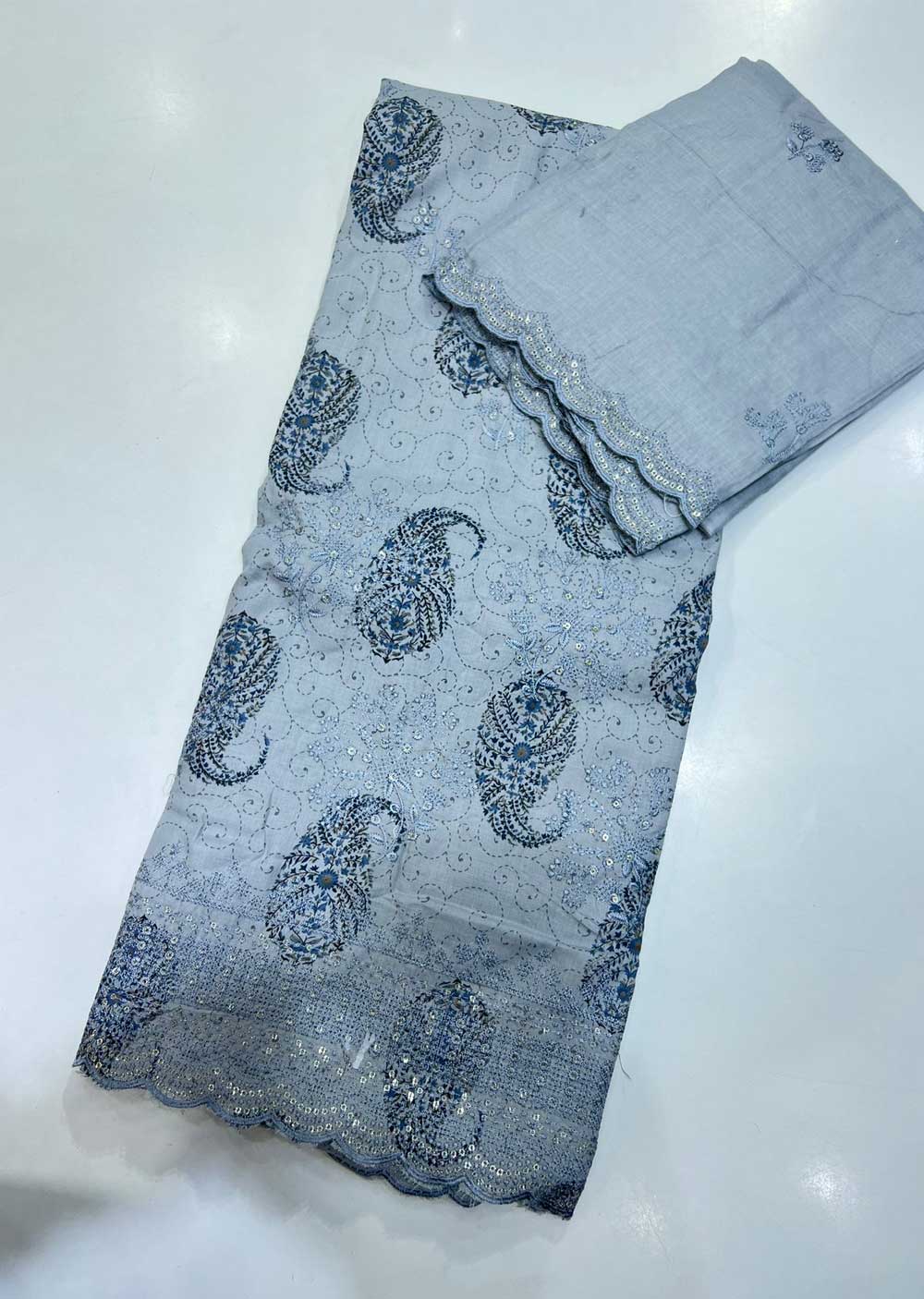 OP15146 Grey Unstitched Garima Cotton Suit - Memsaab Online