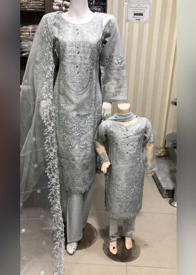 SHAZ6574 Grey Readymade Mother & Daughter Dress - Memsaab Online
