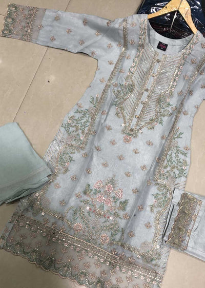 BP1110 Grey Readymade Organza Suit - Memsaab Online