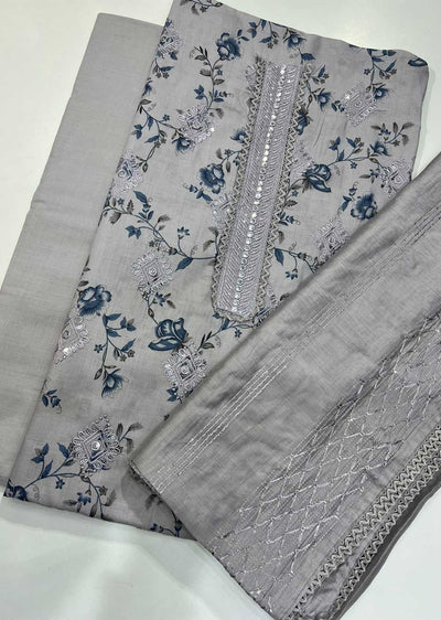 OP159207 Grey Unstitched Garima Cotton Suit - Memsaab Online