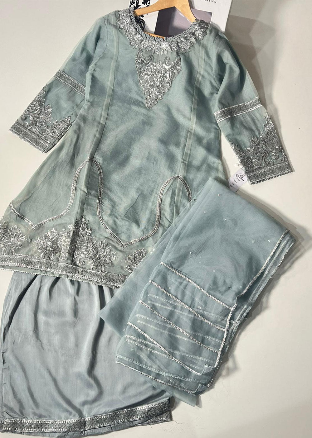 KLD326 Omera - Grey Readymade Cotton net suit - Memsaab Online