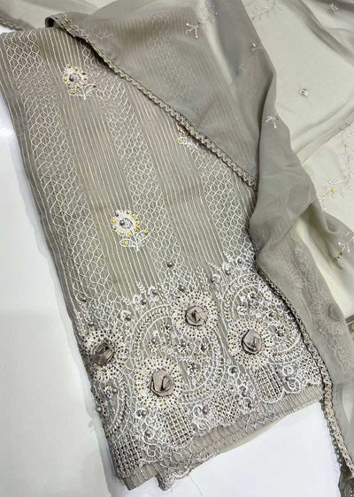 OP2198 Grey Unstitched Georgette Suit - Memsaab Online