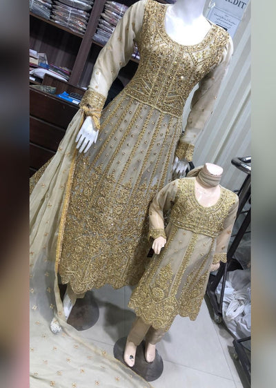 SHAZ6559 Gold Readymade Mother & Daughter Dress - Memsaab Online
