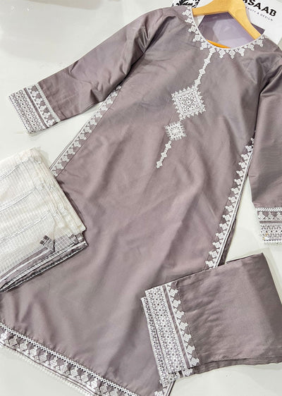 KLD303 Aynoor - Grey Readymade Khadi Net Suit - Memsaab Online