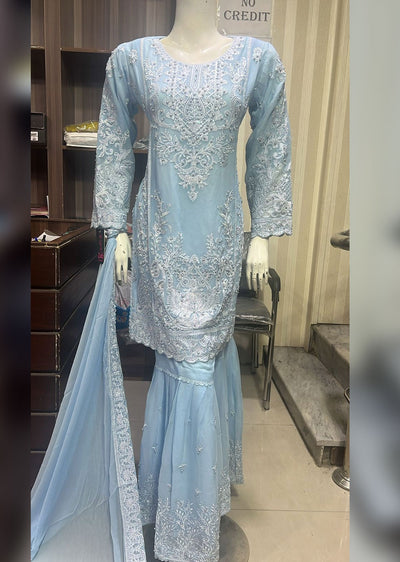 SHAZ9004 - Light Blue - Readymade Chiffon Party Gown - Memsaab Online